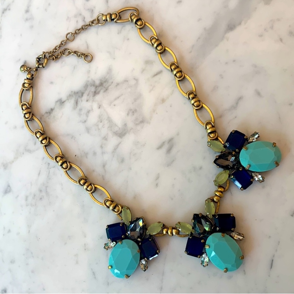 J Crew Necklace Multi Color Faux Gem and Rhinestone 18 inch Statement - Picture 4 of 12